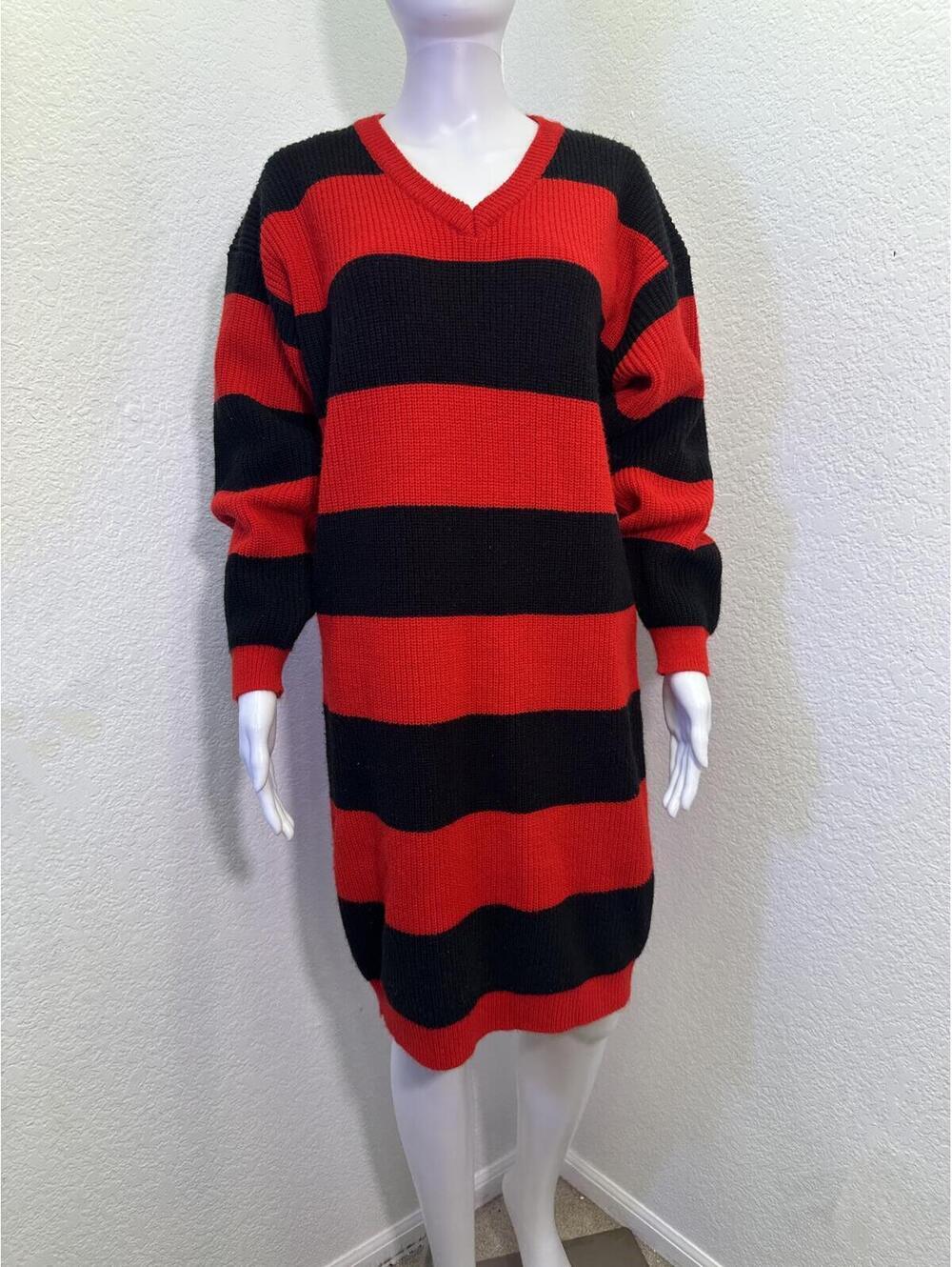 Womens Sz M Clovelly Red Black Striped Sweater Dress Gothic Punk Oversized
